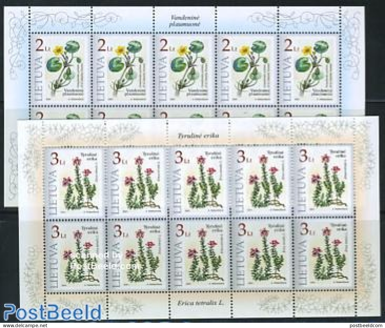 Lithuania 2001 Red Book, Flower 2 M/ss, Mint NH, Nature - Flowers & Plants - Litauen