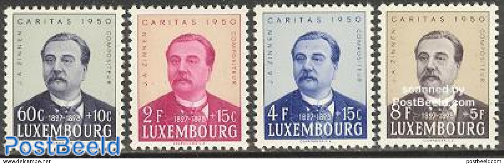 Luxemburg 1950 Caritas, J.A. Zinnen 4v, Unused (hinged), Performance Art - Music - Unused Stamps