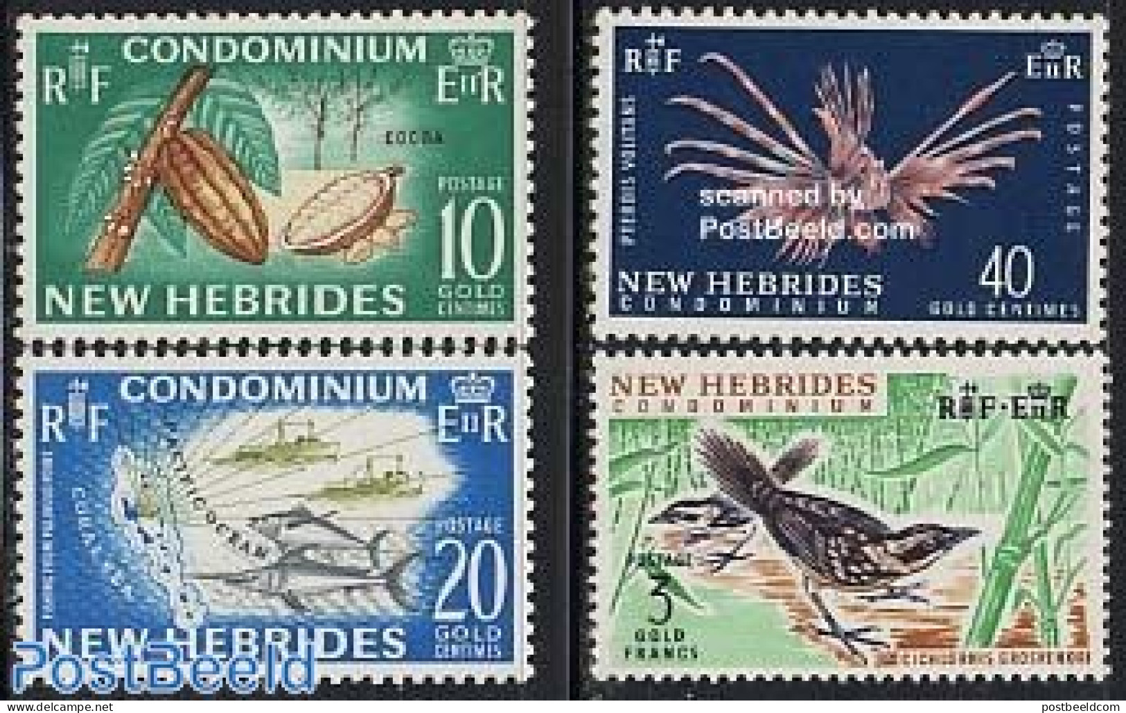 New Hebrides 1965 Definitives 4v E, Unused (hinged), Nature - Transport - Birds - Fish - Fishing - Fruit - Ships And B.. - Nuevos