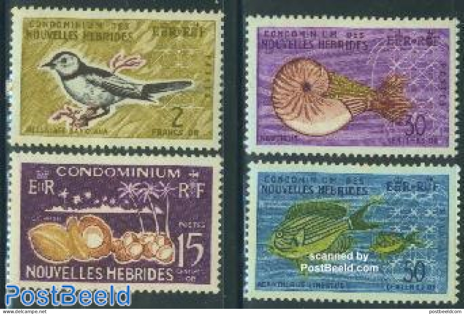 New Hebrides 1963 Definitives 4v F, Unused (hinged), Nature - Animals (others & Mixed) - Birds - Fish - Shells & Crust.. - Ongebruikt