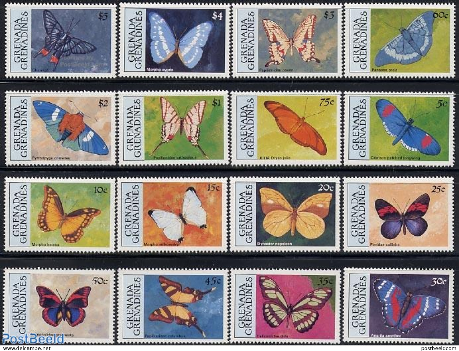 Grenada Grenadines 1991 Definitives, Butterflies 16v, Mint NH, Nature - Butterflies - Grenada (1974-...)