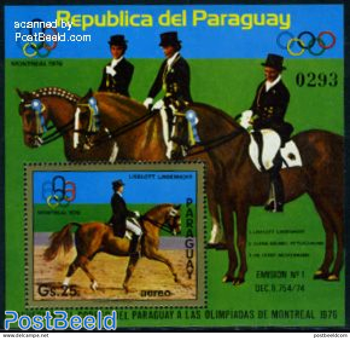 Paraguay 1975 Olympic Games S/s, Horse, Unused (hinged), Nature - Sport - Horses - Olympic Games - Paraguay