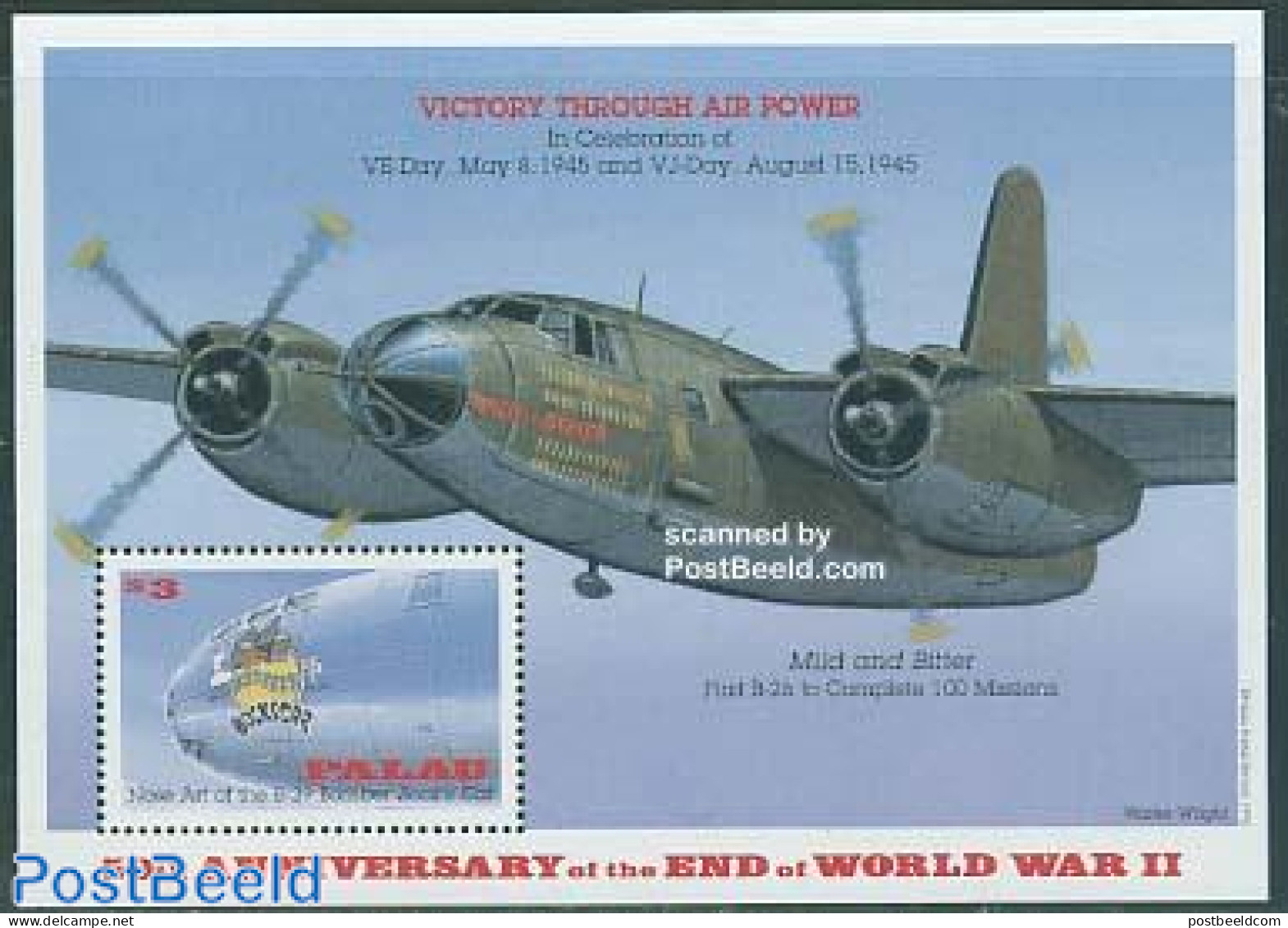 Palau 1995 End Of World War II S/s, Mint NH, History - Transport - World War II - Aircraft & Aviation - WO2