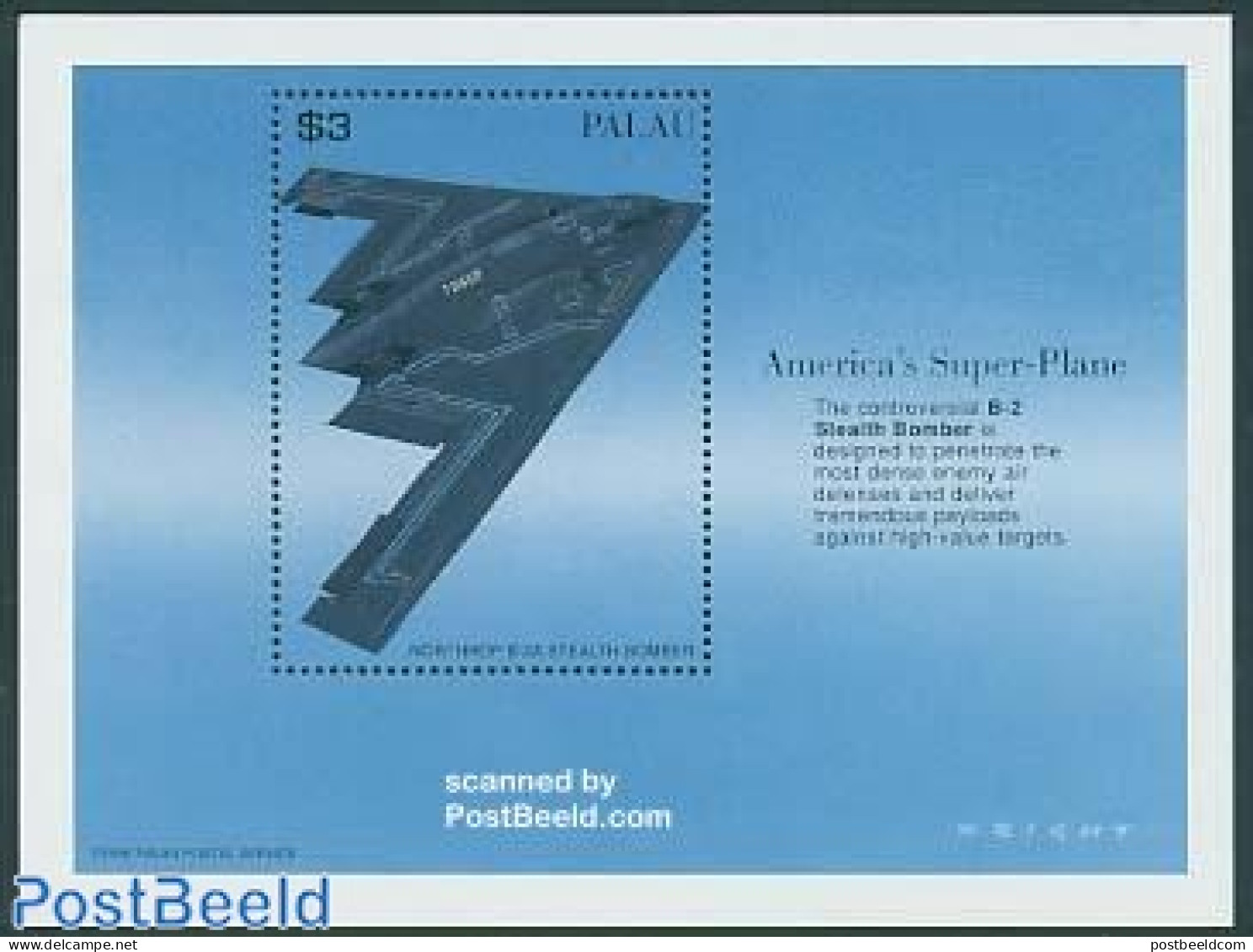 Palau 1996 B-2 Stealth Bomber S/s, Mint NH, Transport - Aircraft & Aviation - Vliegtuigen