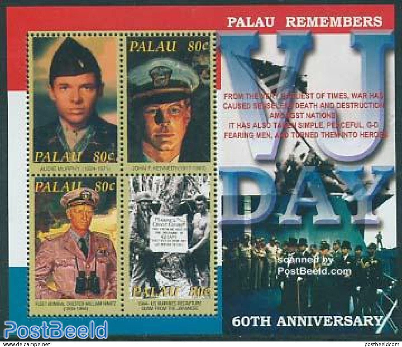 Palau 2005 V-J Day 4v M/s, Mint NH, History - Militarism - World War II - Militares