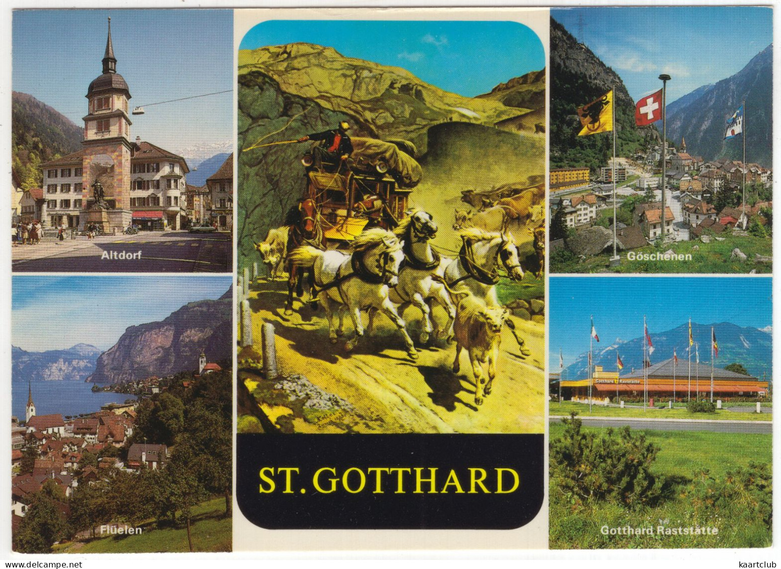 St. Gotthard - Raststätte Uri, Autobahn N2, Schattdorf Uri - (Schweiz-Suisse-Switzerland) - Postkutsche/Alpenpost - Altdorf