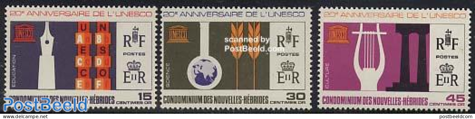 New Hebrides 1966 20 Years UNESCO 3v F, Mint NH, History - Unesco - Nuevos