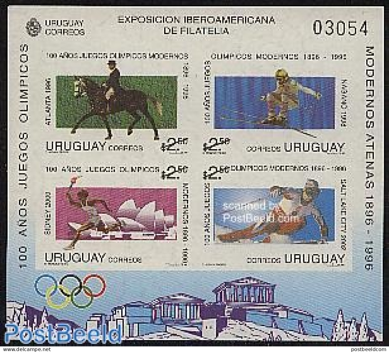 Uruguay 1996 Olympic Games S/s Imperforated (no Postal Value), Mint NH, Nature - Sport - Horses - Olympic Games - Skiing - Skisport