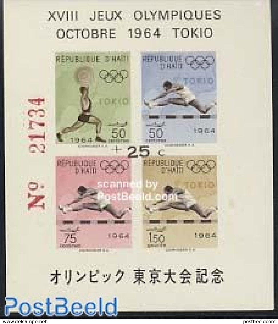 Haiti 1964 Olympic Games Overprint +25c S/s, Mint NH, Sport - Athletics - Olympic Games - Weightlifting - Leichtathletik
