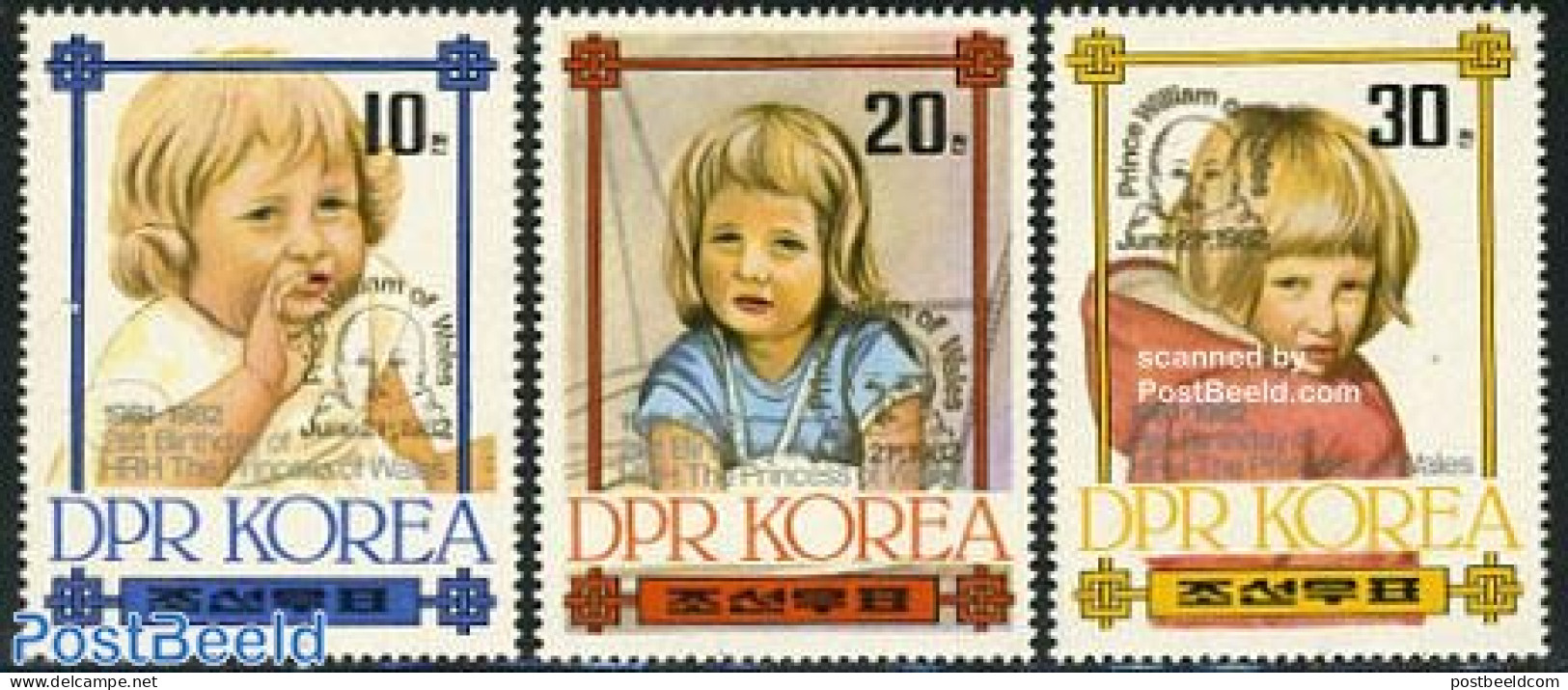 Korea, North 1982 Birth Of William 3v, Gold Overprints, Mint NH, History - Charles & Diana - Kings & Queens (Royalty) - Königshäuser, Adel