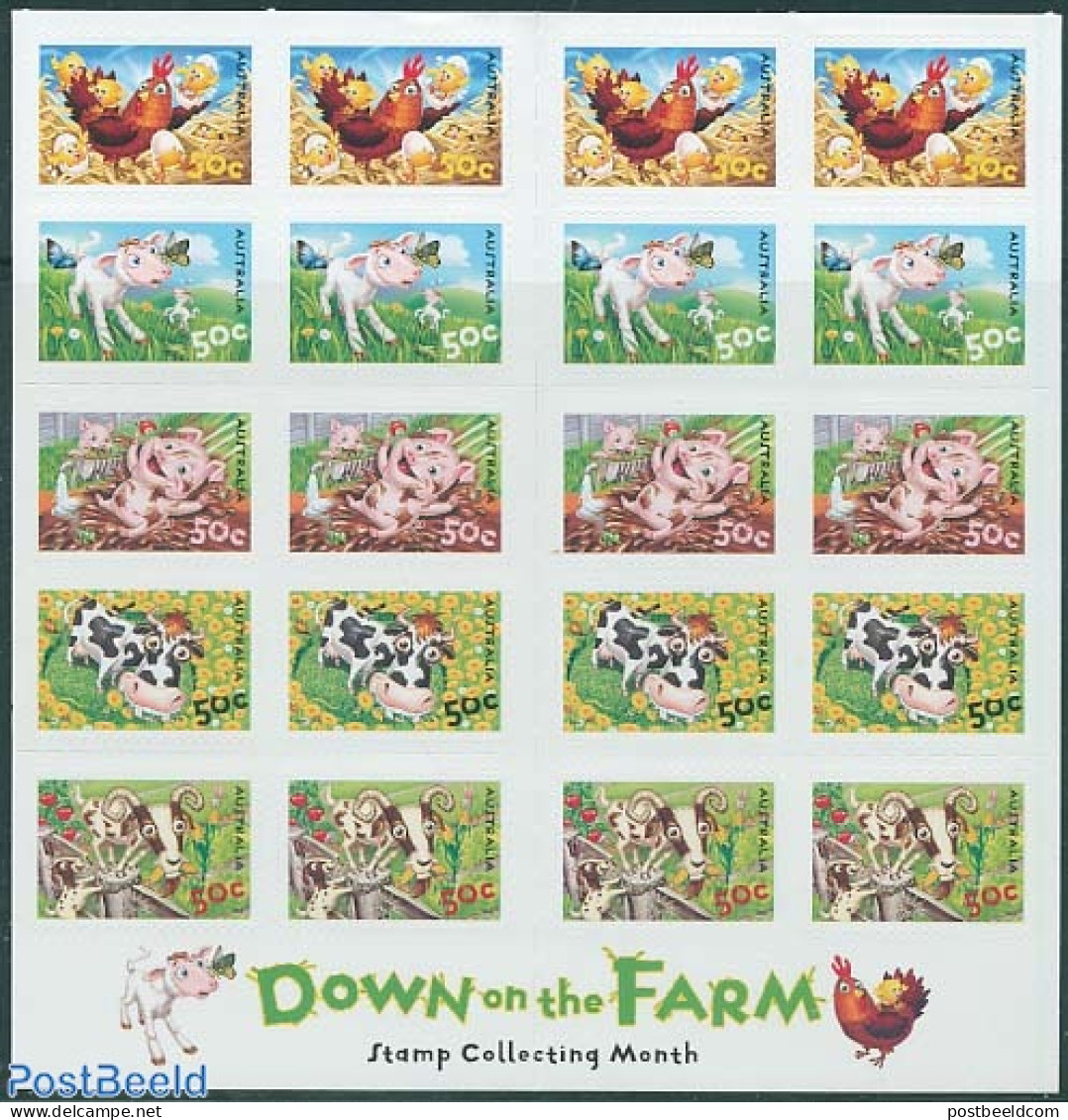 Australia 2005 Down On The Farm 20 Stamps Booklet, Mint NH, Nature - Animals (others & Mixed) - Cattle - Poultry - Sta.. - Neufs
