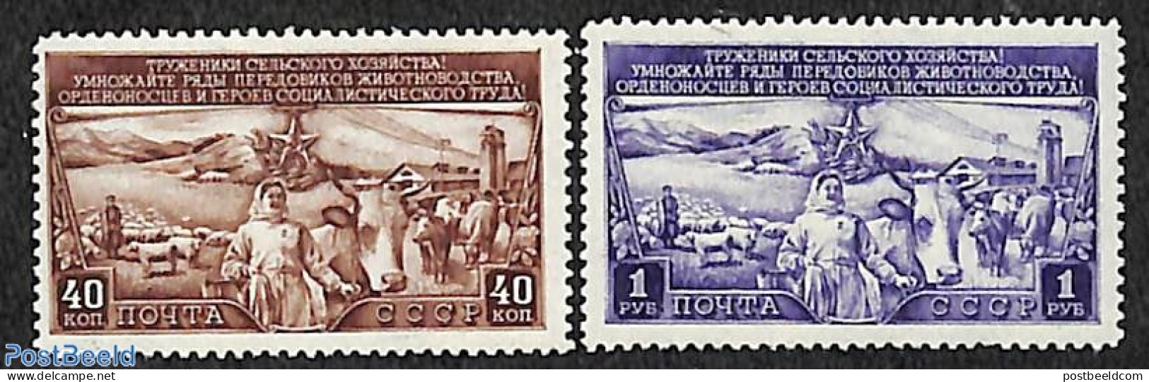 Russia, Soviet Union 1949 Cattle 2v, Mint NH, Nature - Cattle - Nuovi