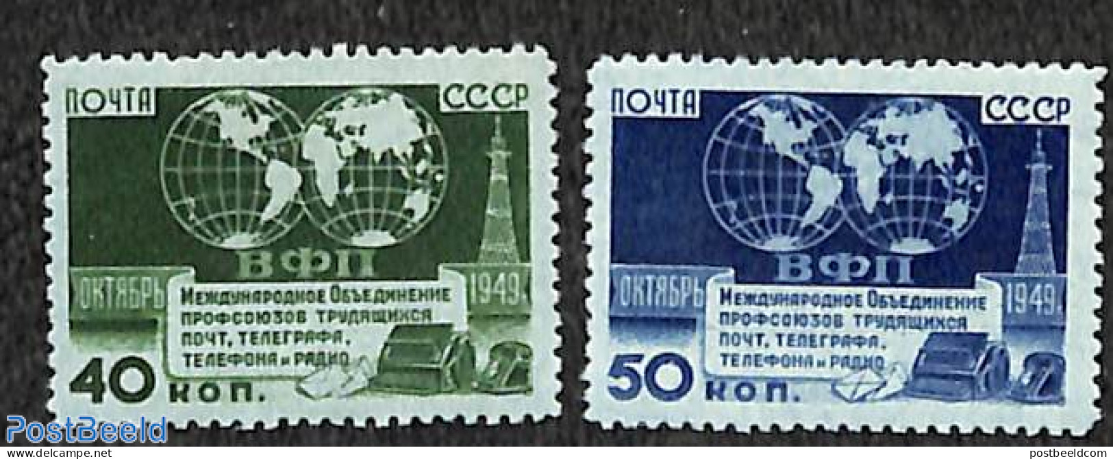 Russia, Soviet Union 1950 International PTT Labour Congress 2v, Unused (hinged), Science - Various - Telecommunication.. - Unused Stamps