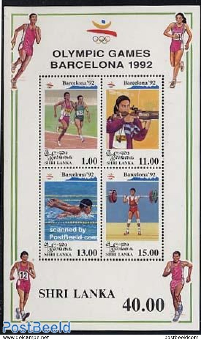 Sri Lanka (Ceylon) 1992 Olympic Games S/s, Mint NH, Sport - Olympic Games - Shooting Sports - Swimming - Weightlifting - Tir (Armes)