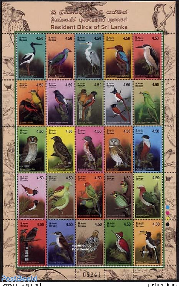 Sri Lanka (Ceylon) 2003 Birds 25v M/s (folded), Mint NH, Nature - Birds - Owls - Sri Lanka (Ceylan) (1948-...)