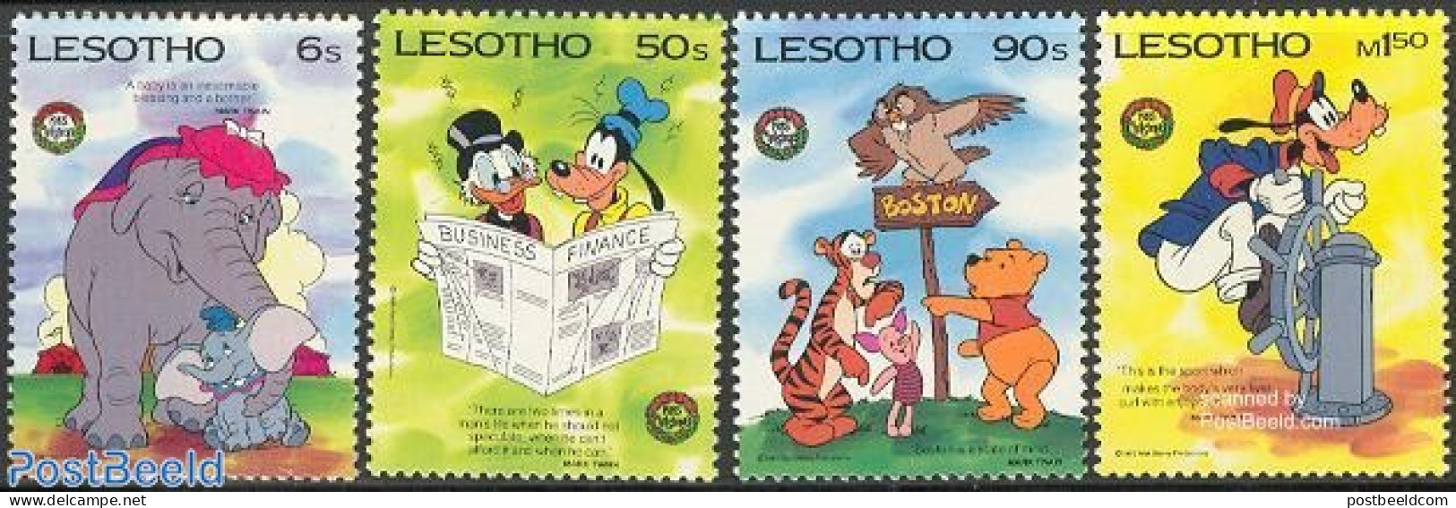 Lesotho 1985 Christmas, Disney 4v, Mint NH, History - Nature - Religion - Newspapers & Journalism - Elephants - Owls -.. - Kerstmis