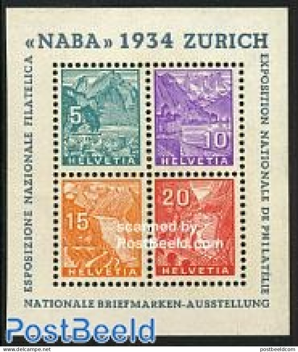 Switzerland 1934 NABA Stamp Exposition S/s, Unused (hinged), Transport - Railways - Ungebraucht