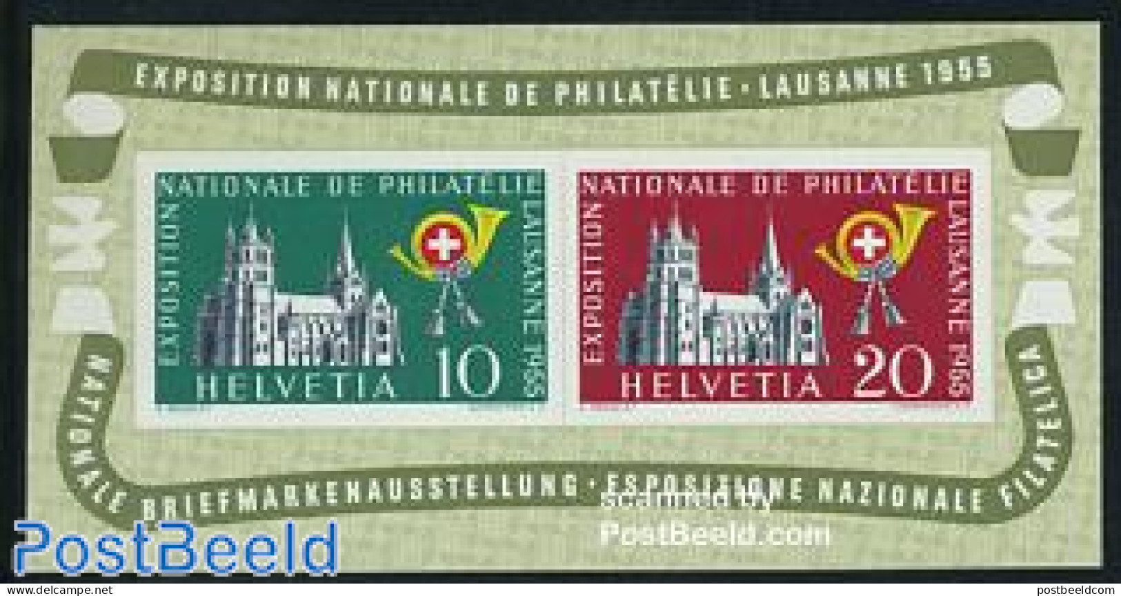 Switzerland 1955 Lausanne Stamp Exposition S/s, Unused (hinged), Religion - Churches, Temples, Mosques, Synagogues - Nuevos
