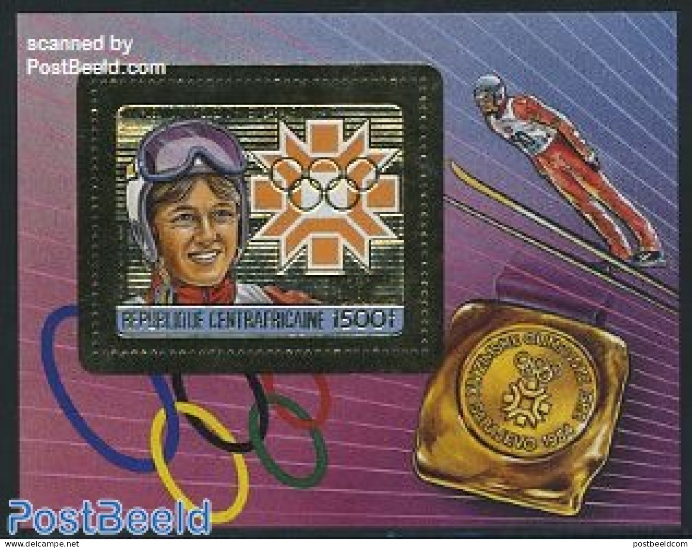 Central Africa 1984 J. Weissflog S/s, Gold, Mint NH, Sport - Olympic Winter Games - Skiing - Skisport