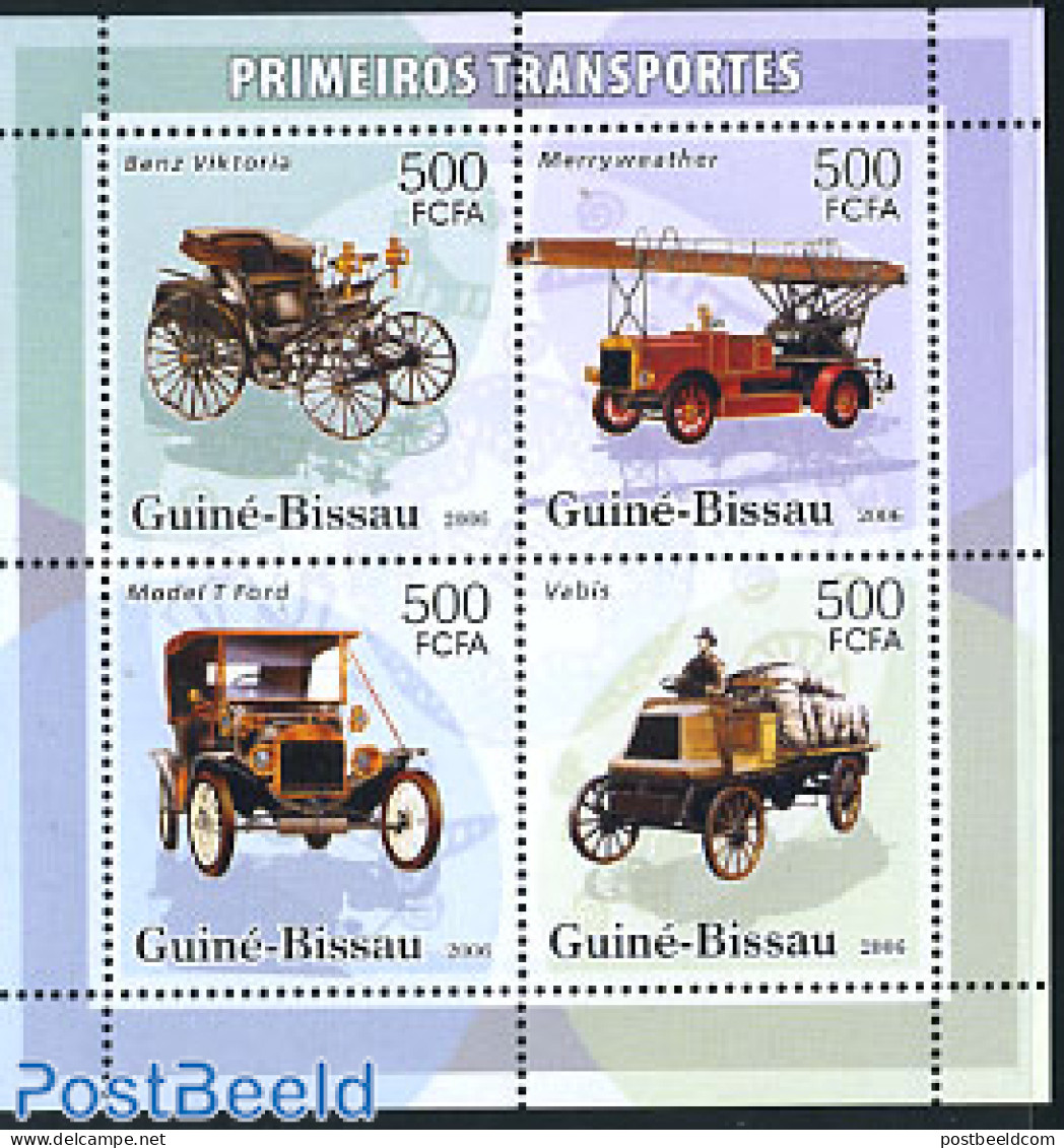 Guinea Bissau 2006 Automobiles 4v M/s, Mint NH, Transport - Automobiles - Fire Fighters & Prevention - Cars