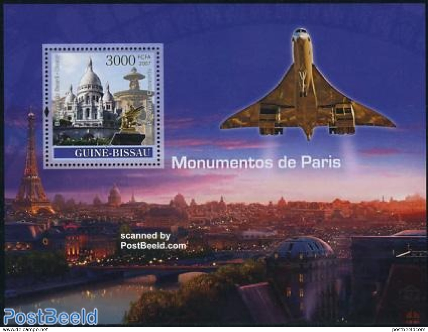 Guinea Bissau 2007 Paris Monuments S/s, Mint NH, Religion - Transport - Churches, Temples, Mosques, Synagogues - Conco.. - Iglesias Y Catedrales