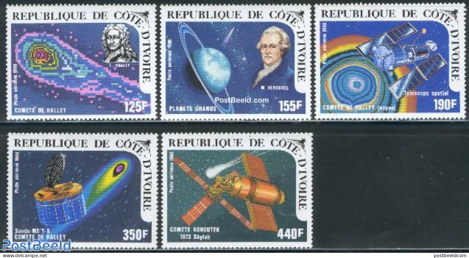 Ivory Coast 1986 Halleys Comet 5v, Mint NH, Science - Transport - Astronomy - Computers & IT - Space Exploration - Hal.. - Nuovi