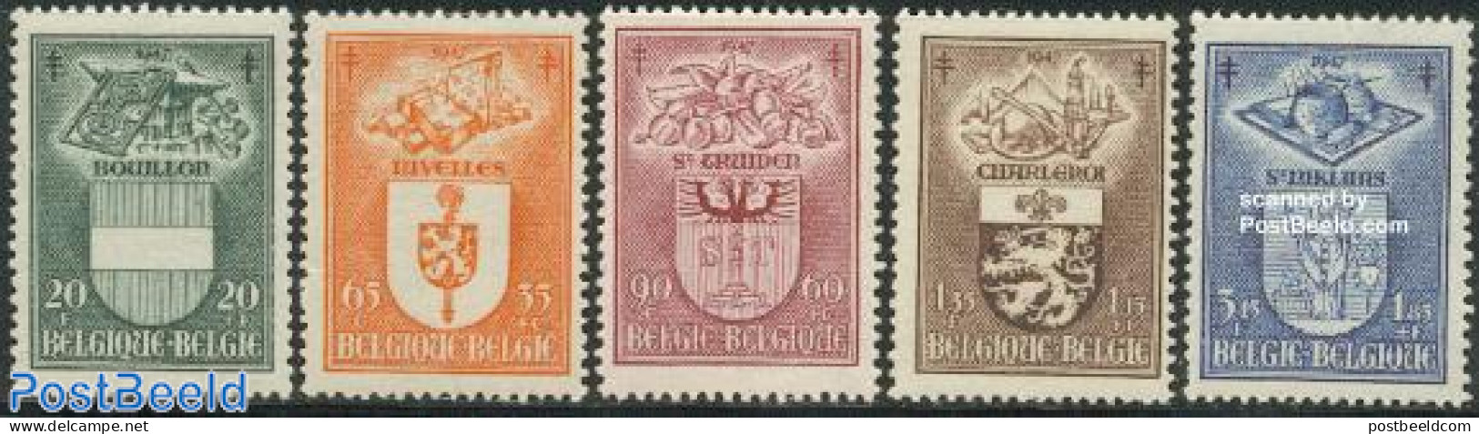 Belgium 1947 Anti Tuberculosis 5v, Mint NH, History - Religion - Coat Of Arms - Saint Nicholas - Nuovi