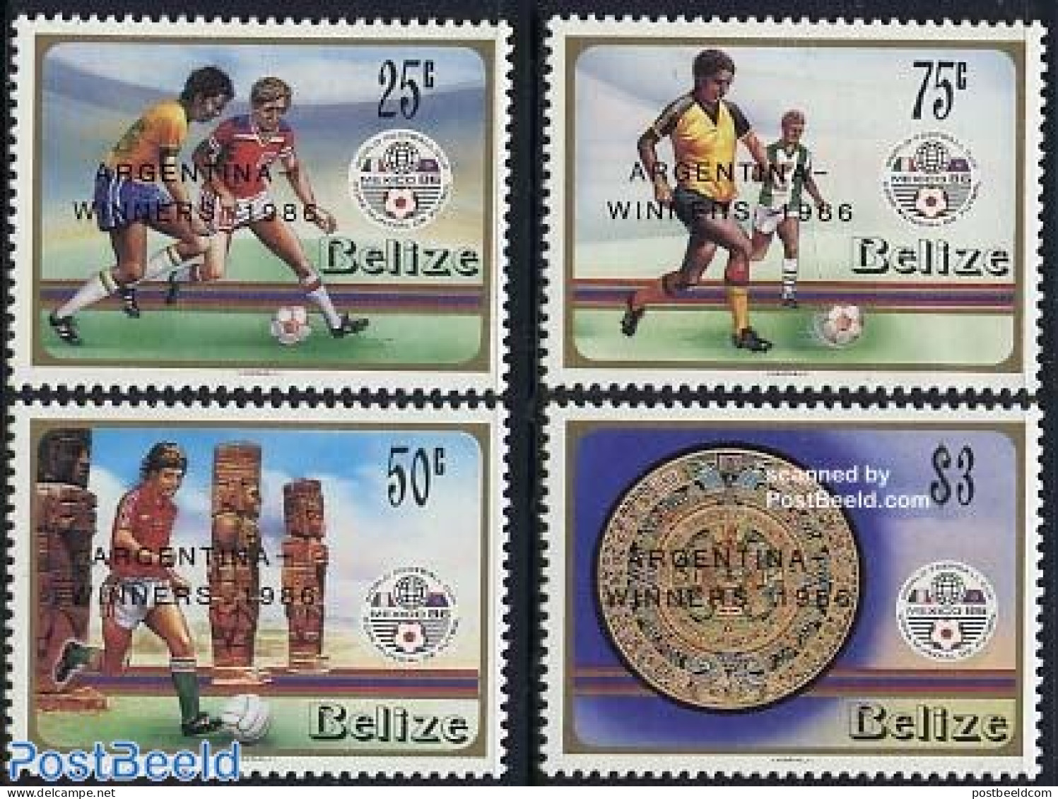 Belize/British Honduras 1986 World Cup Football Winners 4v, Mint NH, Sport - Football - Britisch-Honduras (...-1970)