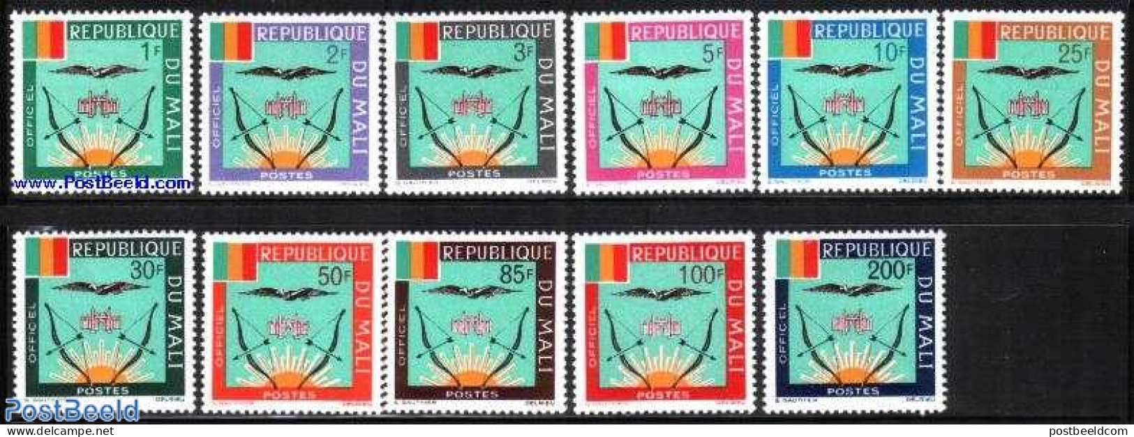 Mali 1964 On Service 11v, Mint NH, History - Nature - Coat Of Arms - Birds - Mali (1959-...)