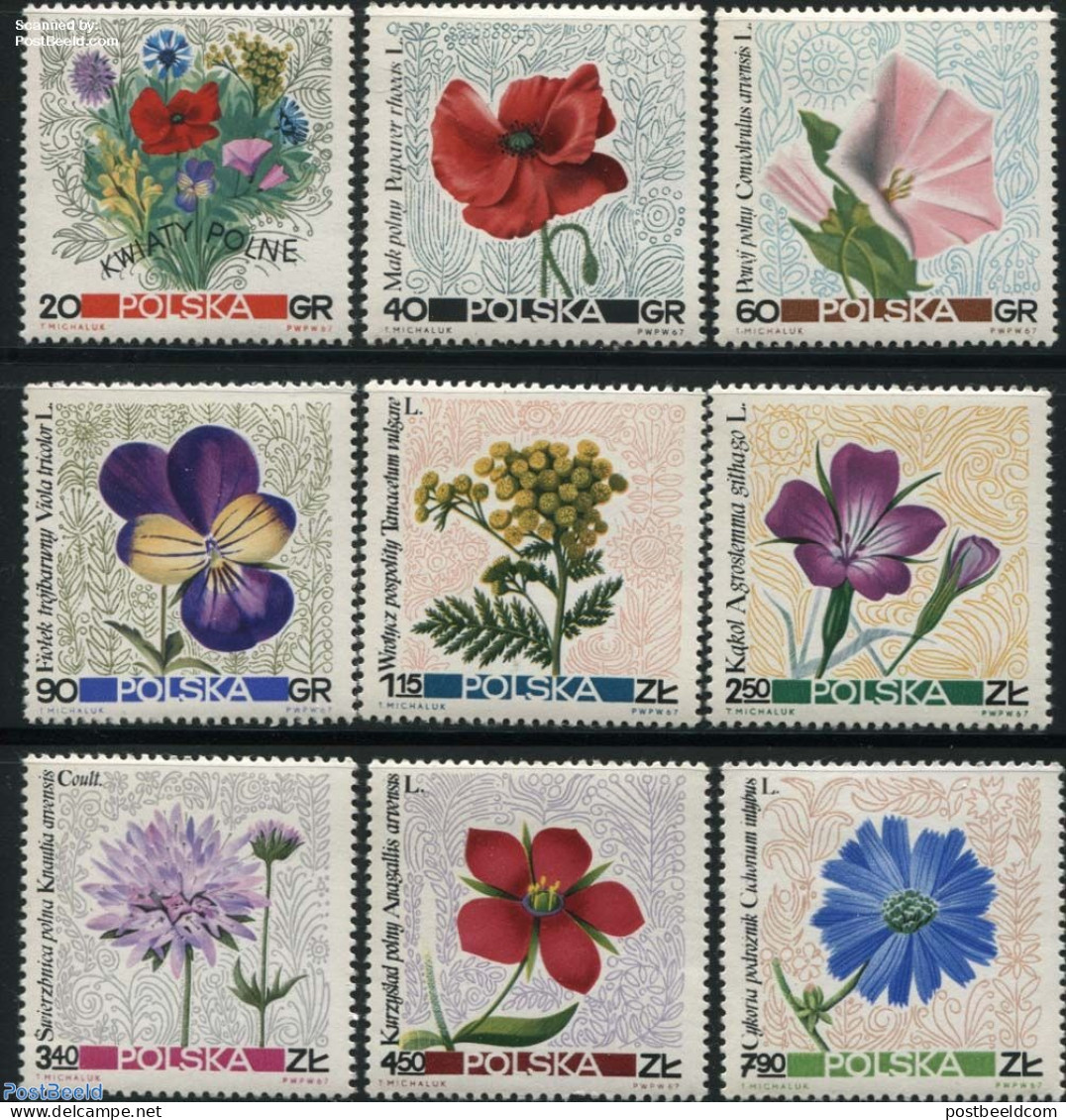 Poland 1967 Flowers 9v, Mint NH, Nature - Flowers & Plants - Unused Stamps