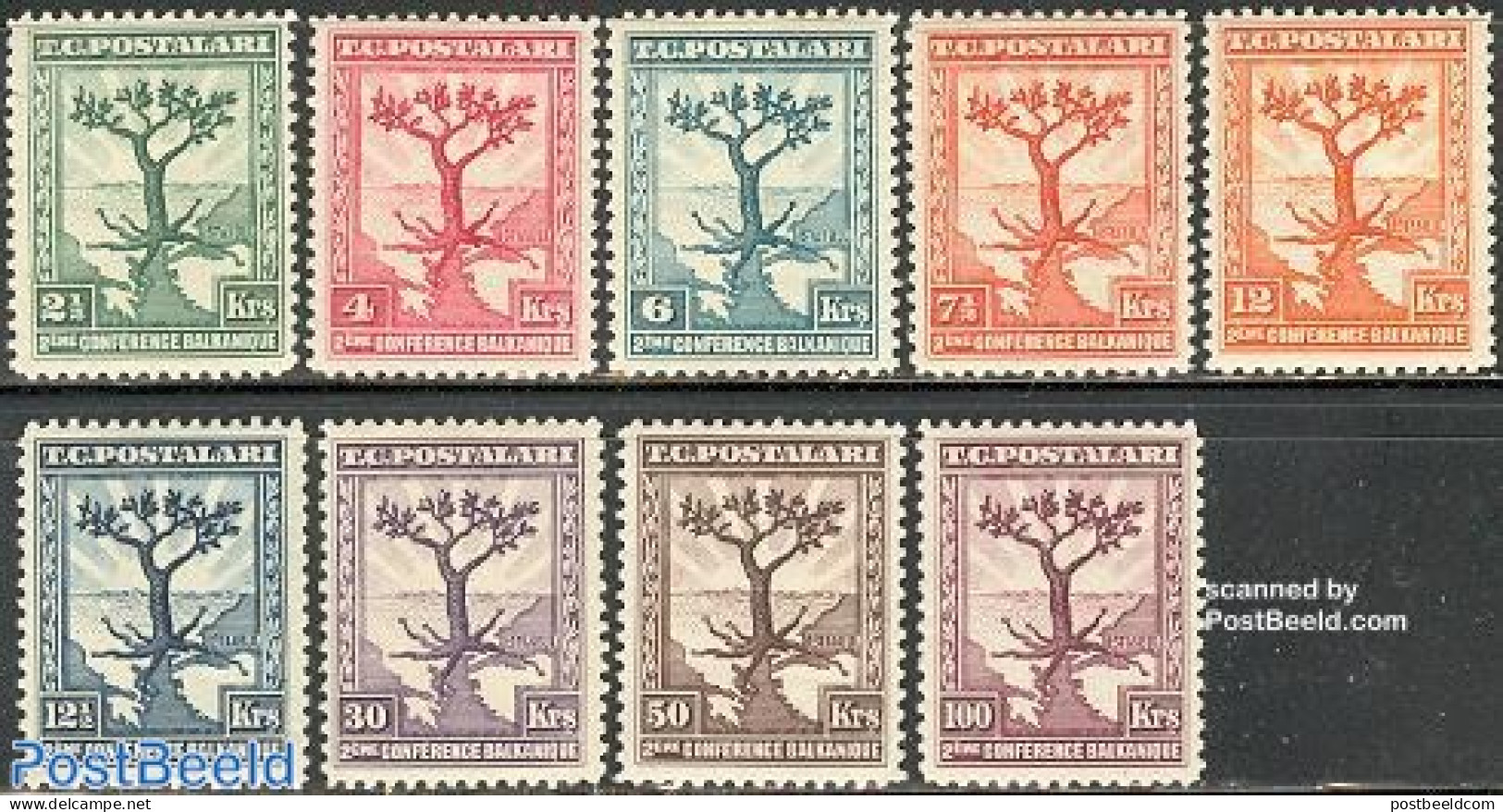 Türkiye 1931 Balkan Conference 9v, Mint NH, History - Nature - Various - Europa Hang-on Issues - Trees & Forests - Maps - Otros & Sin Clasificación