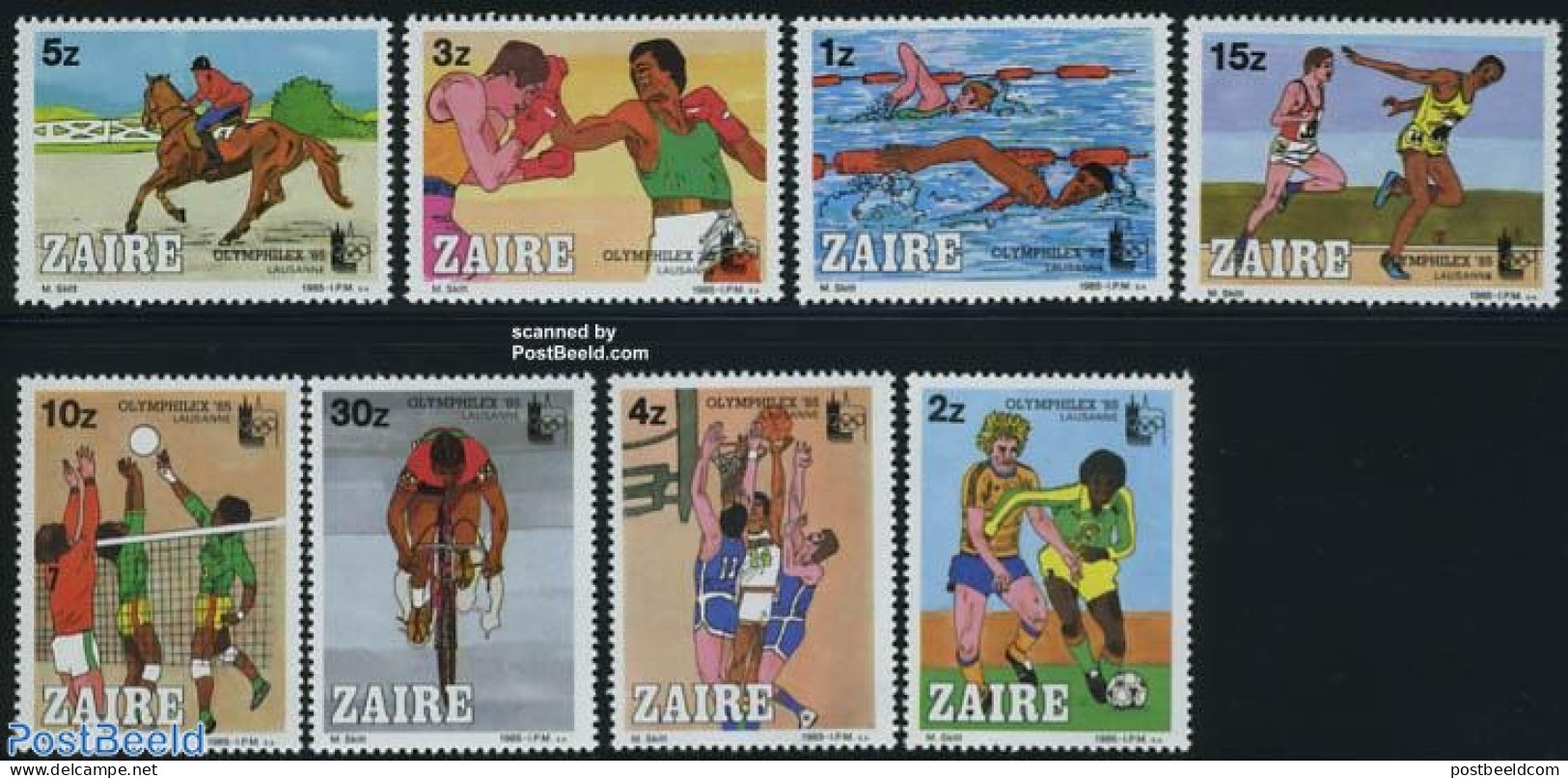Congo Dem. Republic, (zaire) 1985 Olymphilex 8v, Mint NH, Sport - Basketball - Cycling - Olympic Games - Volleyball - Basketball