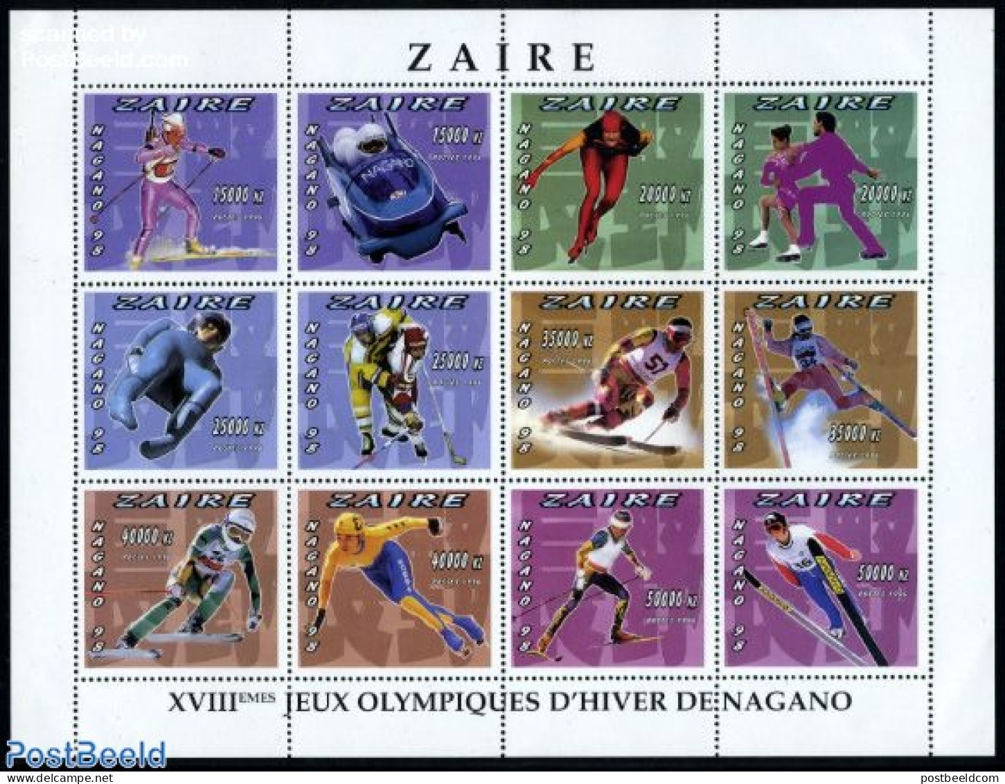 Congo Dem. Republic, (zaire) 1996 Olympic Winter Games 12v M/s, Mint NH, Sport - (Bob) Sleigh Sports - Ice Hockey - Ol.. - Wintersport (Sonstige)