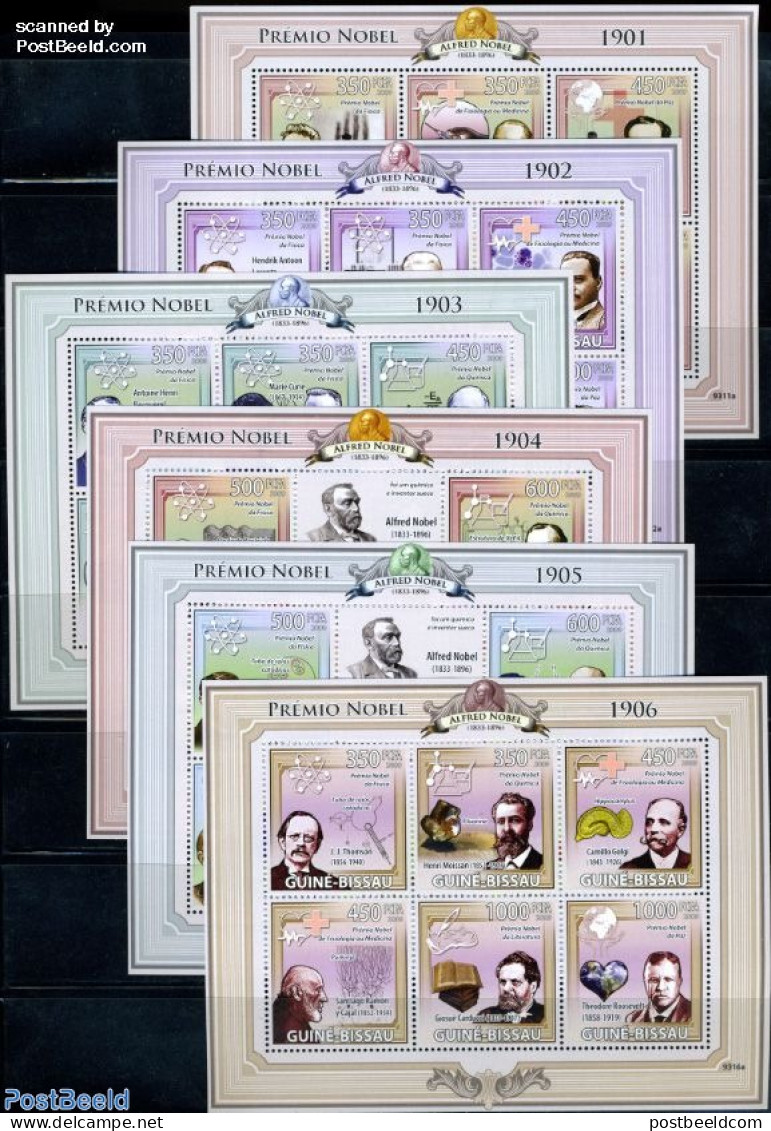 Guinea Bissau 2009 Nobel Prize Winners 1901-1906 6 M/s, Mint NH, History - Nature - Science - Netherlands & Dutch - No.. - Geographie