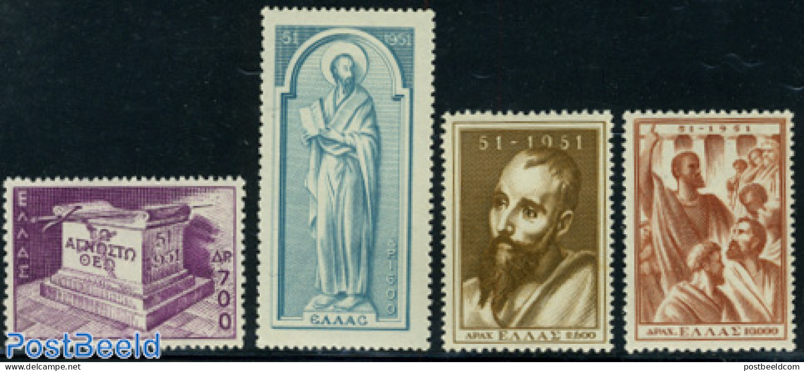 Greece 1951 Apostel Pauls Visit To Greece 4v, Unused (hinged), Religion - Religion - Unused Stamps