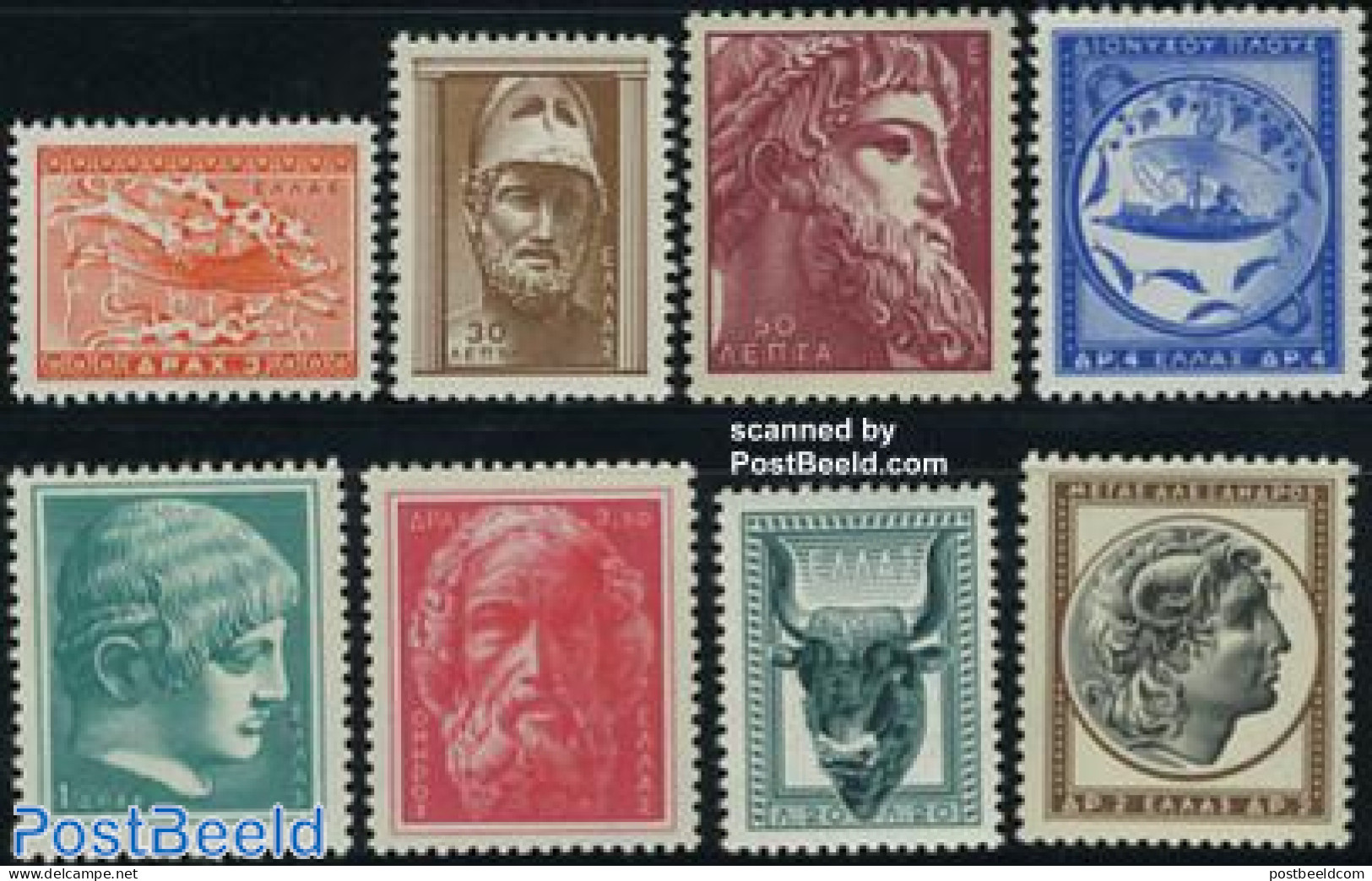 Greece 1955 Definitives 8v, Mint NH, Nature - Transport - Animals (others & Mixed) - Ships And Boats - Art - Sculpture - Nuovi