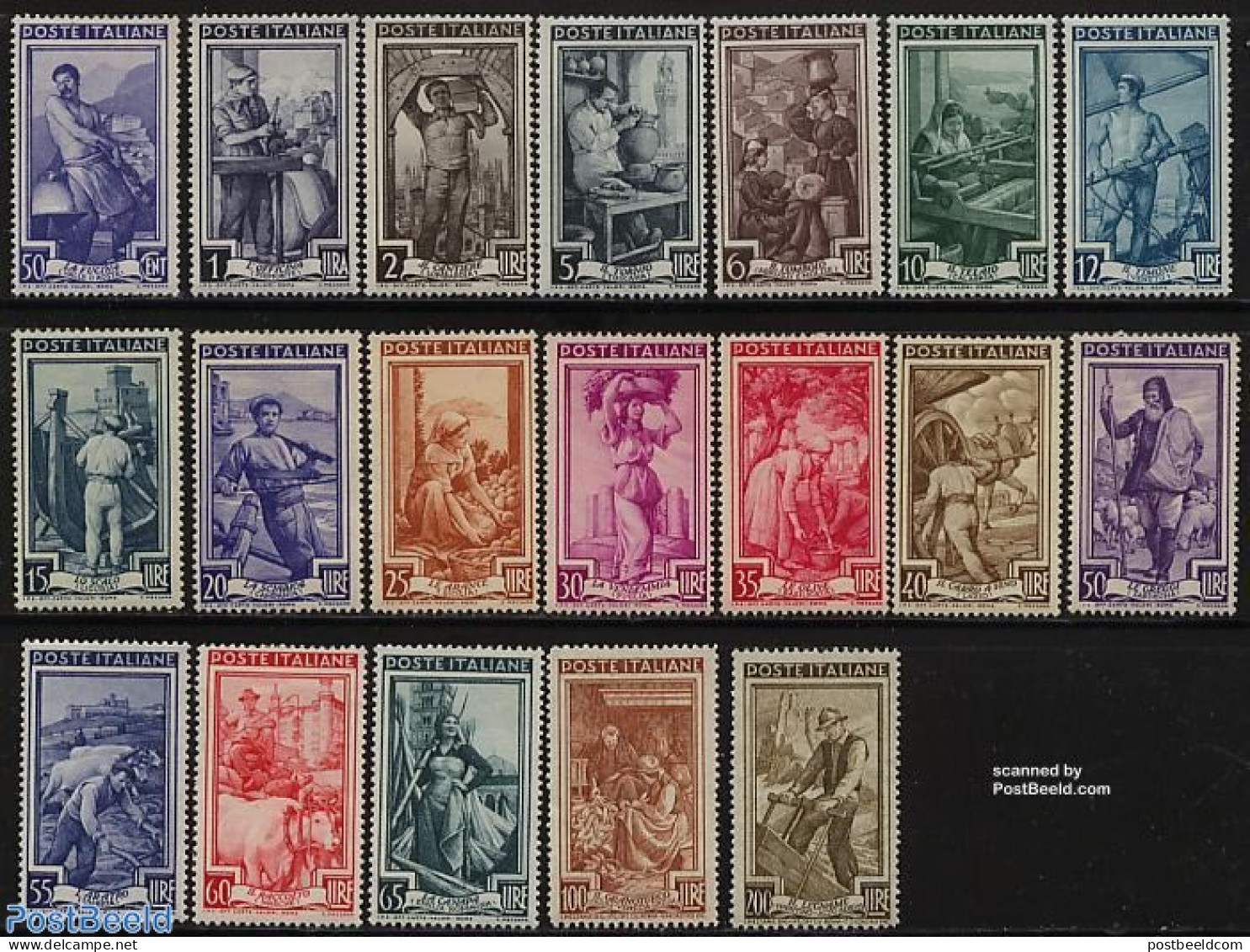 Italy 1950 Definitives 19v, Unused (hinged), Nature - Transport - Various - Wine & Winery - Ships And Boats - Agricult.. - Andere & Zonder Classificatie