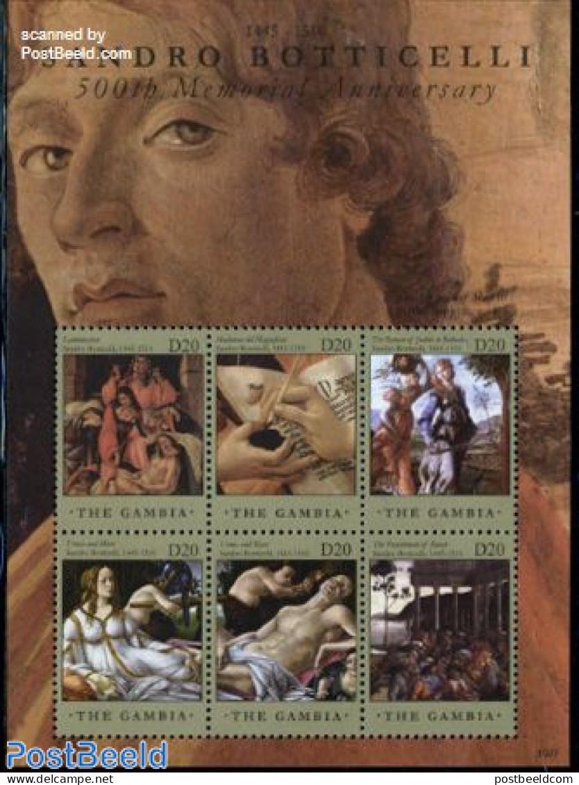 Gambia 2010 Sandro Botticelli 6v M/s, Mint NH, Art - Paintings - Gambia (...-1964)