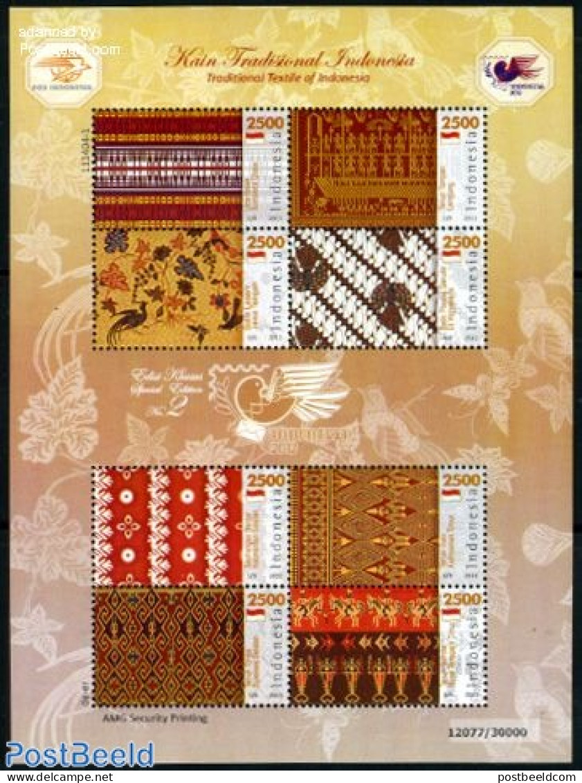 Indonesia 2011 Tradional Textile 8v M/s, Mint NH, Various - Textiles - Textiel