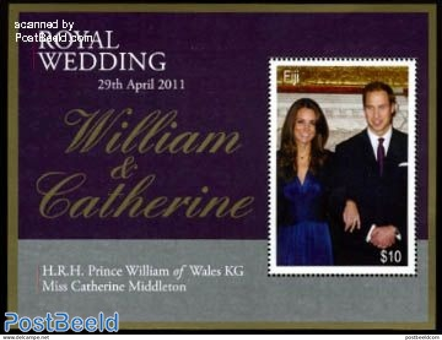 Fiji 2011 William & Kate Royal Wedding S/s, Mint NH, History - Kings & Queens (Royalty) - Königshäuser, Adel