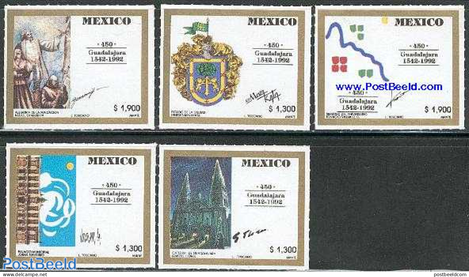 Mexico 1992 Guadalajara 5v, Mint NH, History - Coat Of Arms - Messico
