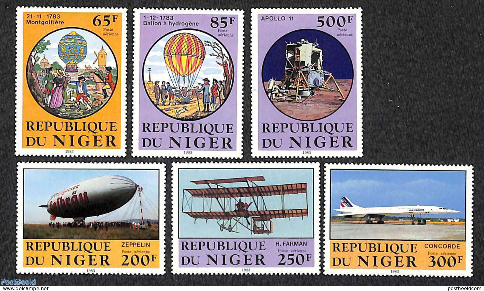 Niger 1983 Aviation Bi-centenary 6v, Mint NH, Transport - Various - Balloons - Aircraft & Aviation - Space Exploration.. - Luchtballons