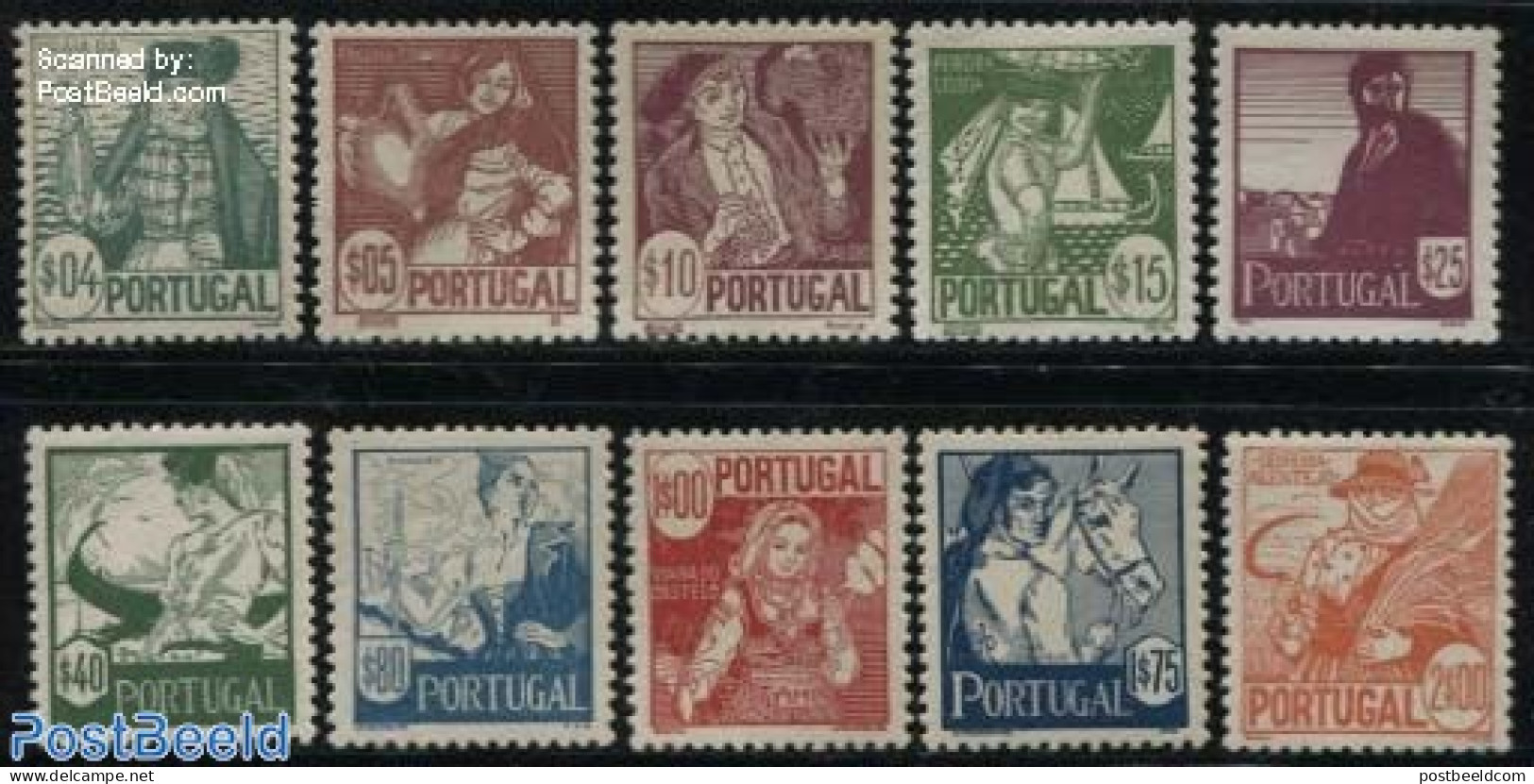 Portugal 1941 Costumes 10v, Unused (hinged), Nature - Transport - Various - Fish - Fishing - Horses - Ships And Boats .. - Neufs