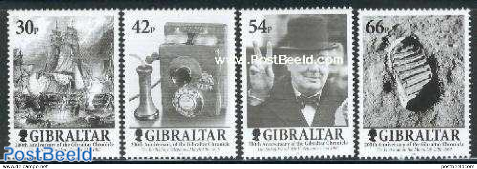 Gibraltar 2001 Gibraltar Chronicle 4v, Mint NH, History - Science - Transport - Churchill - Newspapers & Journalism - .. - Sir Winston Churchill