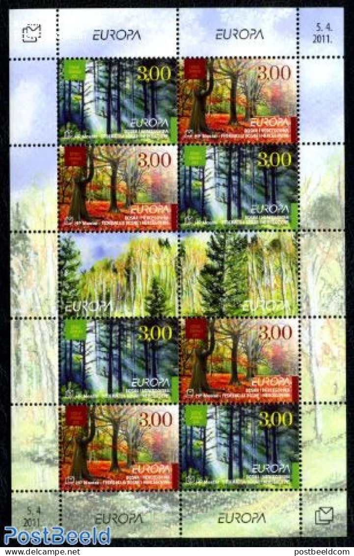 Bosnia Herzegovina - Croatic Adm. 2011 Europa, Forests M/s (with 4 Sets), Mint NH, History - Nature - Europa (cept) - .. - Rotary, Lions Club