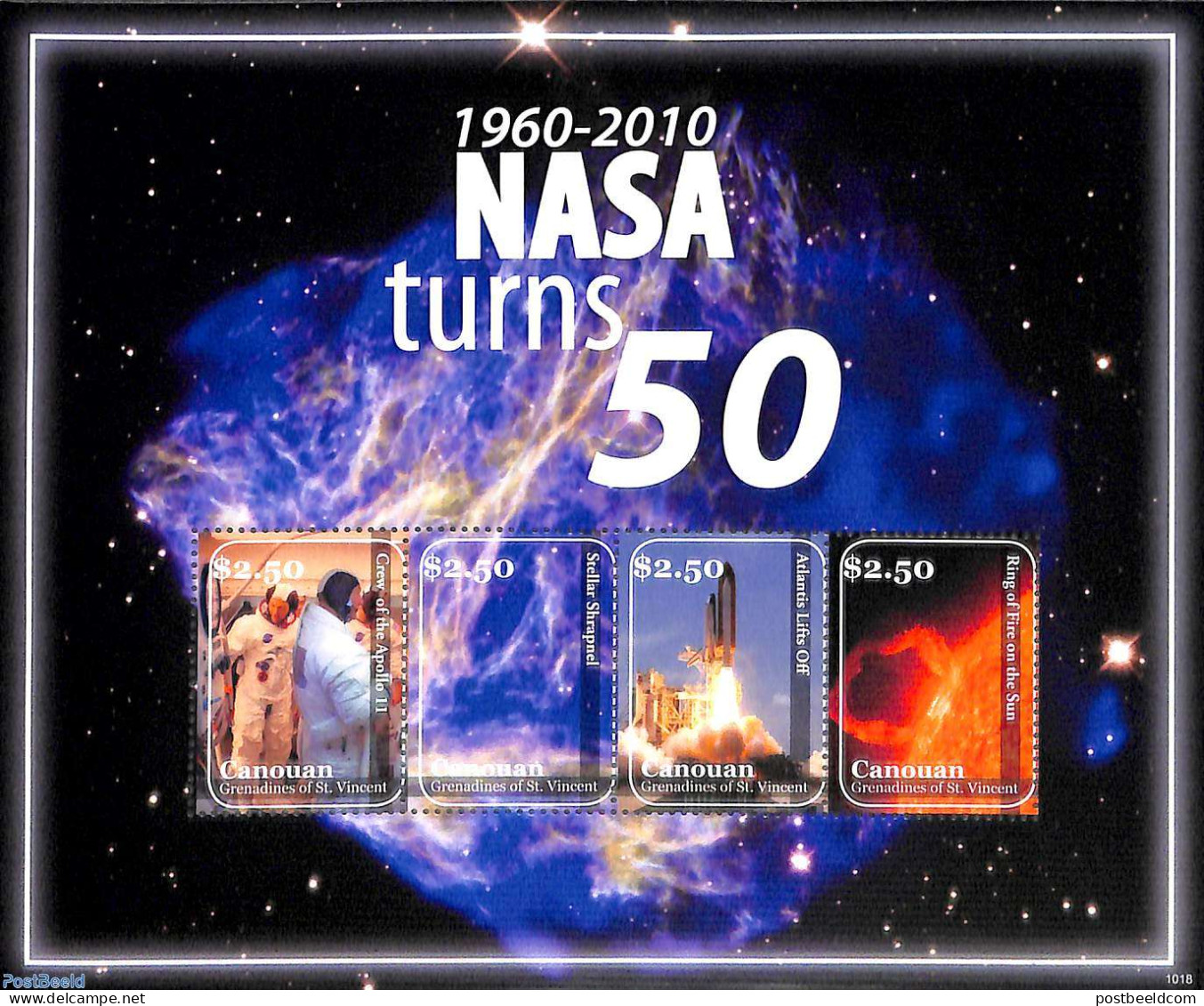 Saint Vincent & The Grenadines 2011 Canouan, NASA Turns 50 4v M/s, Mint NH, Transport - Space Exploration - St.Vincent Und Die Grenadinen