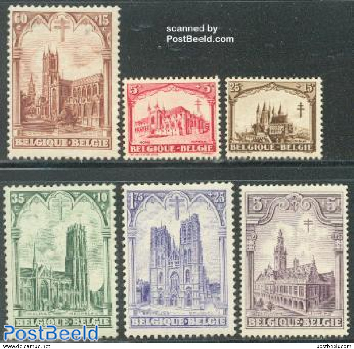 Belgium 1928 Anti Tuberculosis 6v, Mint NH, Health - Religion - Anti Tuberculosis - Churches, Temples, Mosques, Synago.. - Nuevos