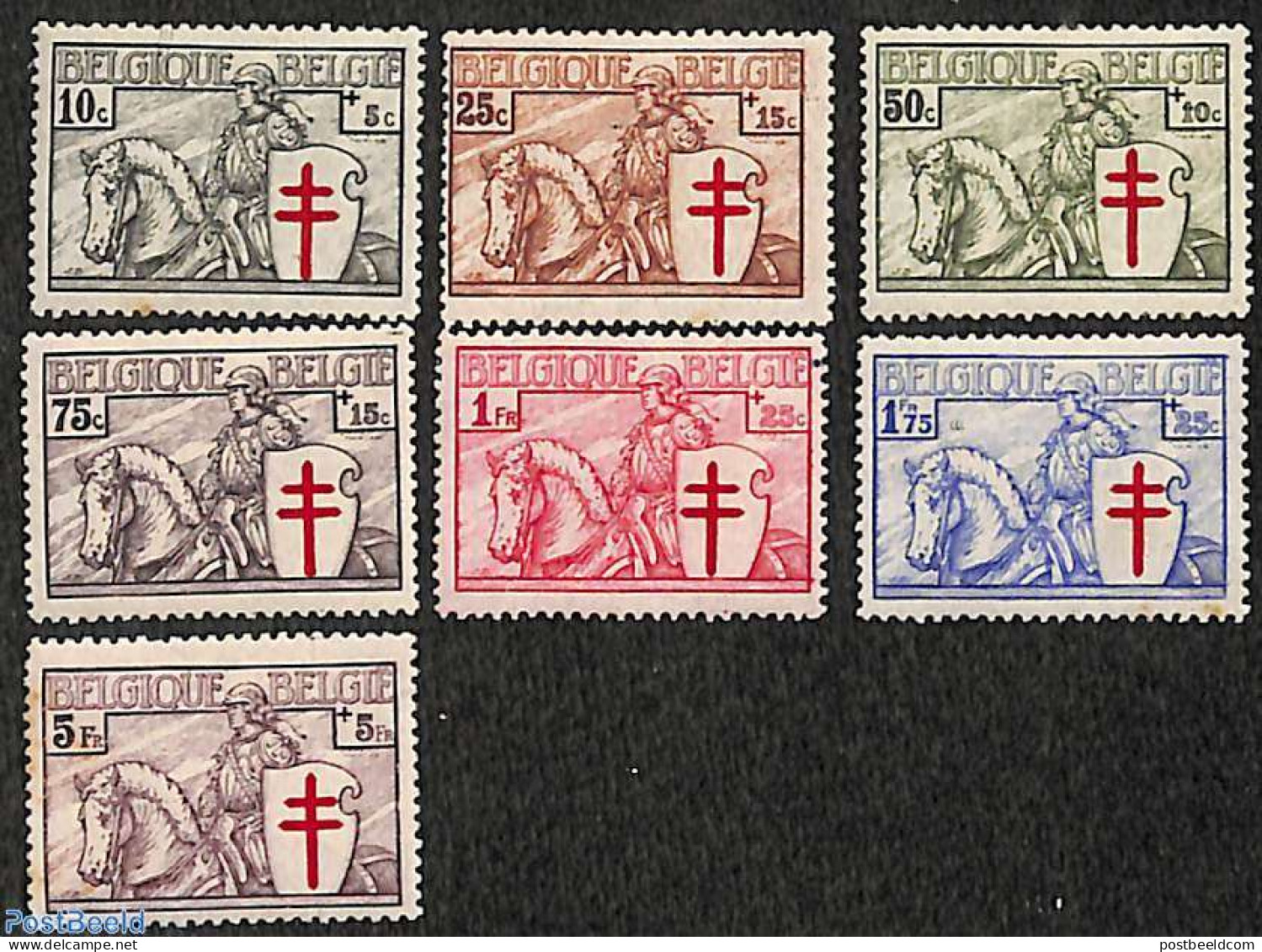 Belgium 1934 Anti Tuberculosis 7v, Mint NH, Health - History - Nature - Anti Tuberculosis - Knights - Horses - Nuevos