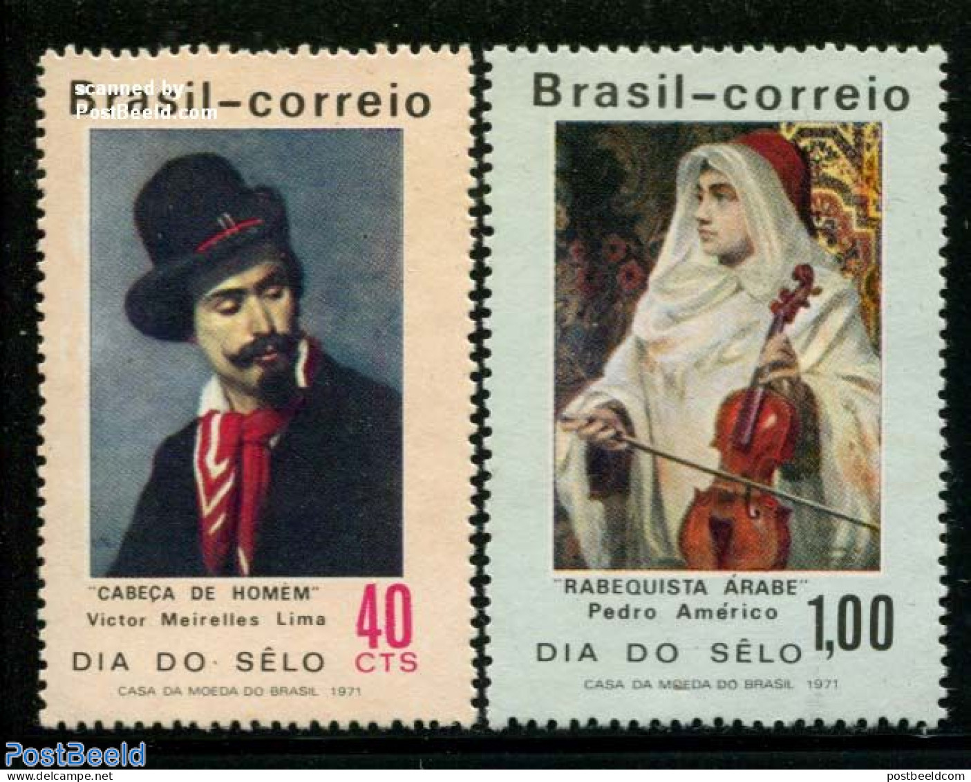 Brazil 1971 Stamp Day 2v, Mint NH, Performance Art - Music - Stamp Day - Art - Paintings - Ongebruikt