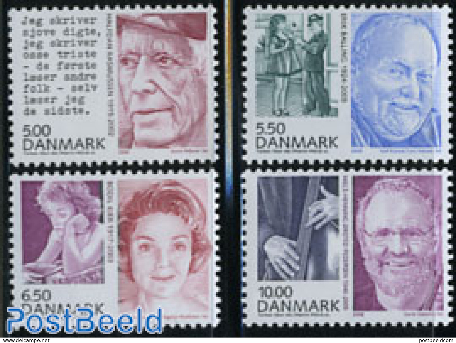 Denmark 2008 Famous Persons 4v, Mint NH, Performance Art - Film - Movie Stars - Music - Theatre - Art - Authors - Unused Stamps